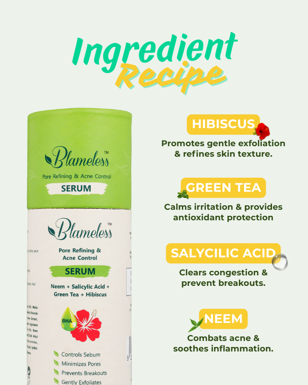 Blameless Pore Refining & Acne Control Serum | Salicylic Acid, Neem, Green Tea & Hibiscus | Lightweight Gel for Acne-Prone Skin | 50ml