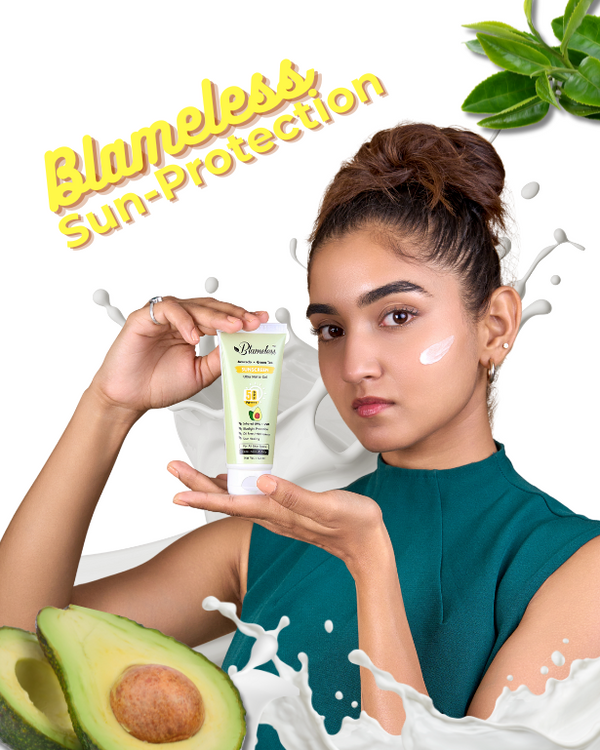 Blameless Avocado + Green Tea Sunscreen SPF 50 PA++++ |Silicon based Ultra-Matte Gel |Broad Spectrum, Blue Light & Infrared Protection | Non-Greasy, Fast-Absorbing | For Face & Body | 50ml