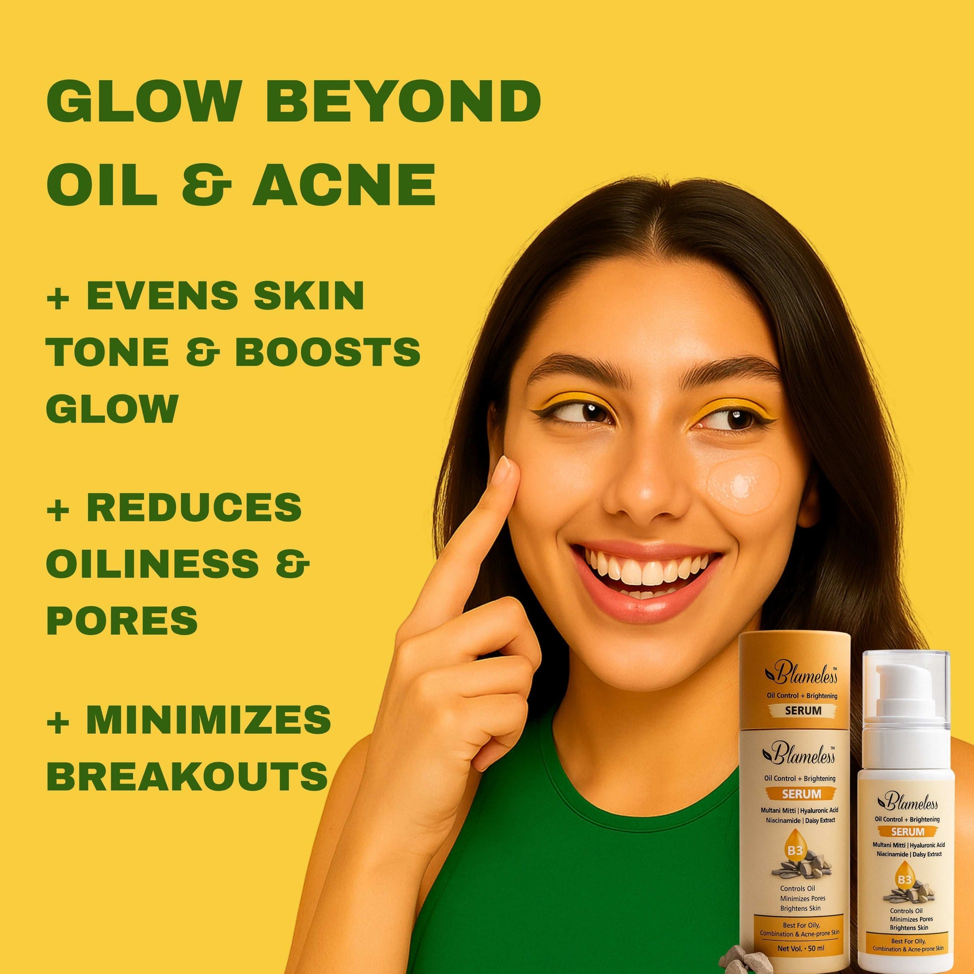 Blameless Oil Control + Brightening Serum | Niacinamide, Multani Mitti, Hyaluronic Acid & Daisy Extract | Lightweight Gel for Oily, Acne-Prone Skin | Controls Sebum, Minimizes Pores & Evens Tone | 50ml