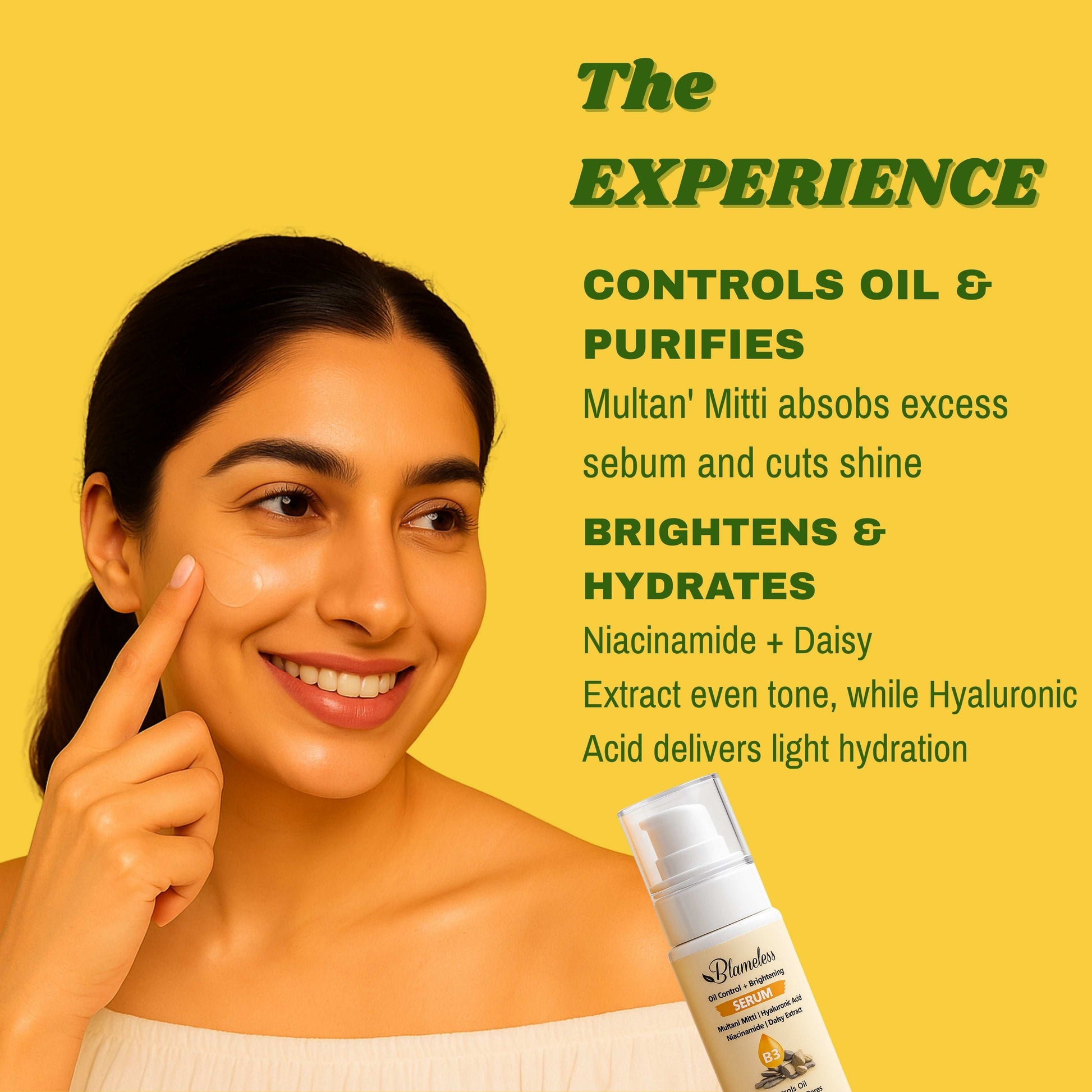 Blameless Oil Control + Brightening Serum | Niacinamide, Multani Mitti, Hyaluronic Acid & Daisy Extract | Lightweight Gel for Oily, Acne-Prone Skin | Controls Sebum, Minimizes Pores & Evens Tone | 50ml