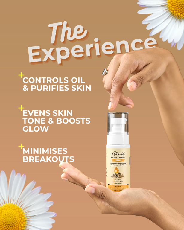 Blameless Oil Control + Brightening Serum | Niacinamide, Multani Mitti, Hyaluronic Acid & Daisy Extract | Lightweight Gel for Oily, Acne-Prone Skin | Controls Sebum, Minimizes Pores & Evens Tone | 50ml