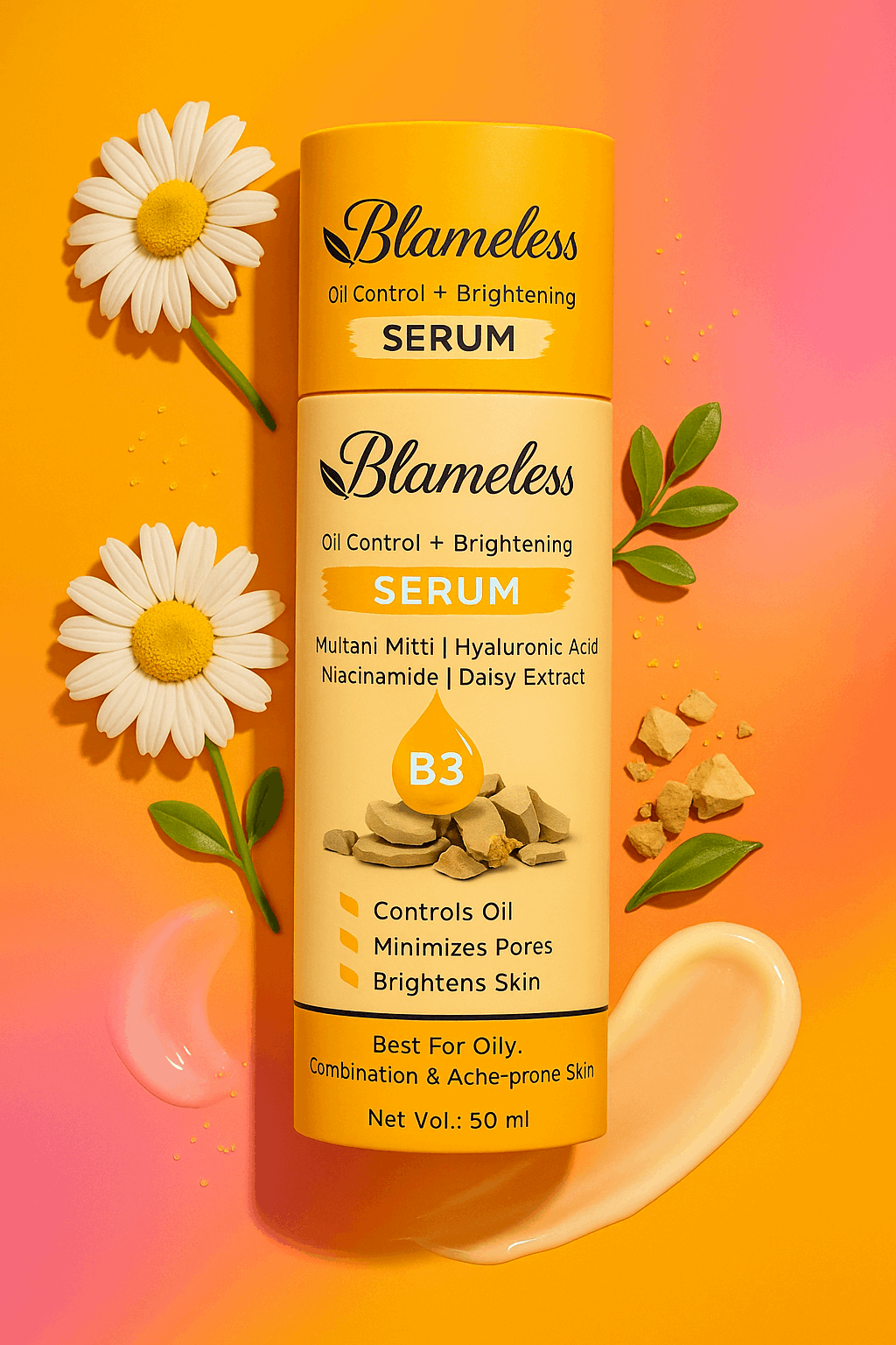 Blameless Oil Control + Brightening Serum | Niacinamide, Multani Mitti, Hyaluronic Acid & Daisy Extract | Lightweight Gel for Oily, Acne-Prone Skin | Controls Sebum, Minimizes Pores & Evens Tone | 50ml
